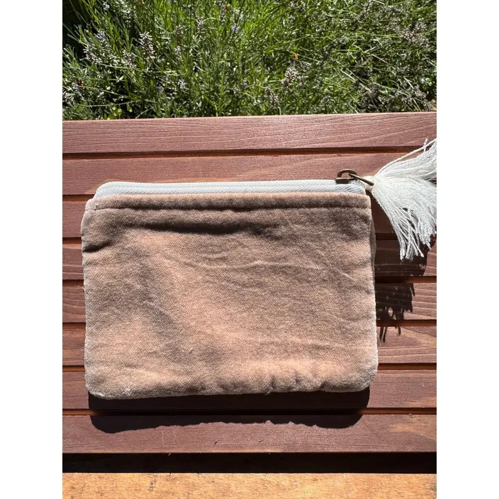 Velvet Pouch 4 x 6 Dandelion Tan Taupe Bag Makeup Bag Coin Pouch Beige Bag